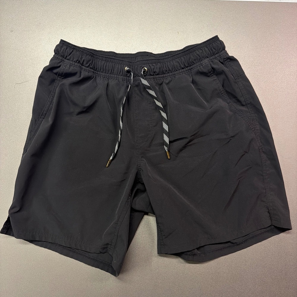 George‎ Black Swim Trunks Men's Size M (32-34) Lined Drawstring Stretch Shorts